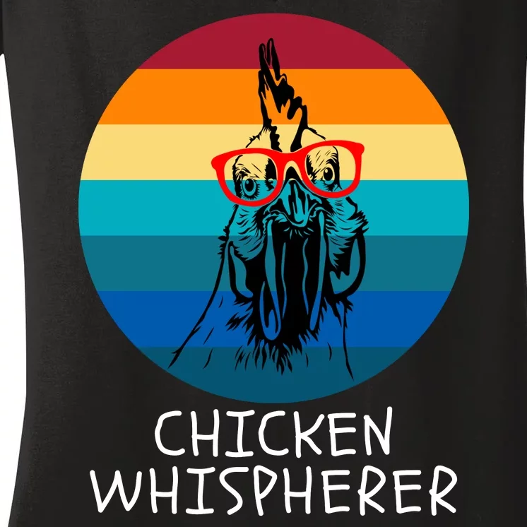 Chicken Whisperer With Retro Sunset, Funny Chicken, Farmer Women's V-Neck T-Shirt