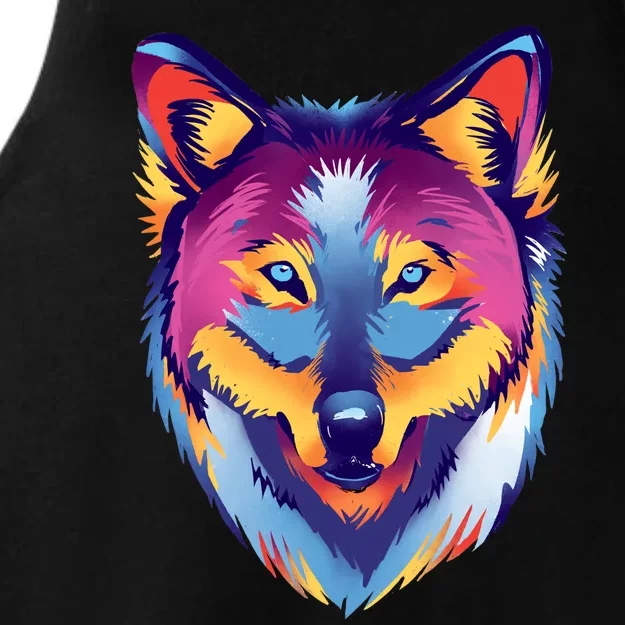 Colorful Wolf Wild Animal Ladies Tri-Blend Wicking Tank