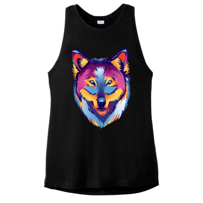 Colorful Wolf Wild Animal Ladies Tri-Blend Wicking Tank