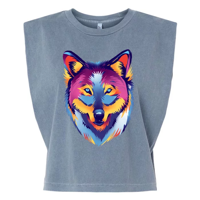 Colorful Wolf Wild Animal Garment-Dyed Women's Muscle Tee