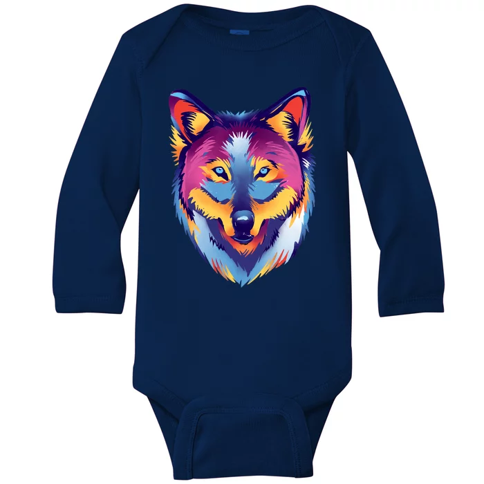 Colorful Wolf Wild Animal Baby Long Sleeve Bodysuit