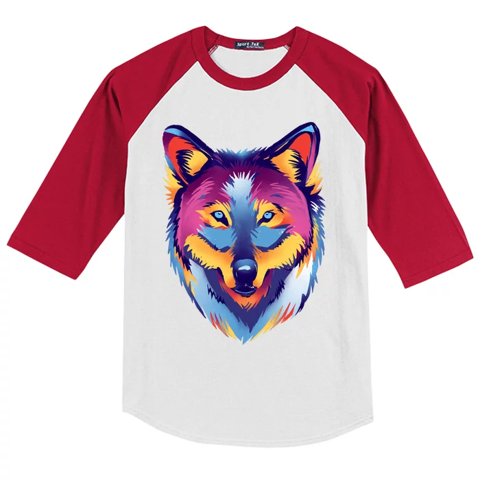 Colorful Wolf Wild Animal Kids Colorblock Raglan Jersey