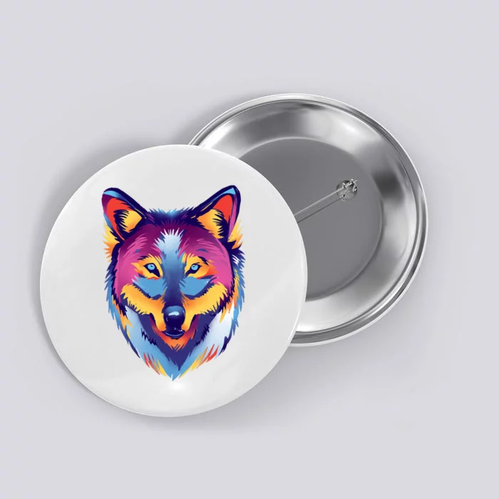 Colorful Wolf Wild Animal Button