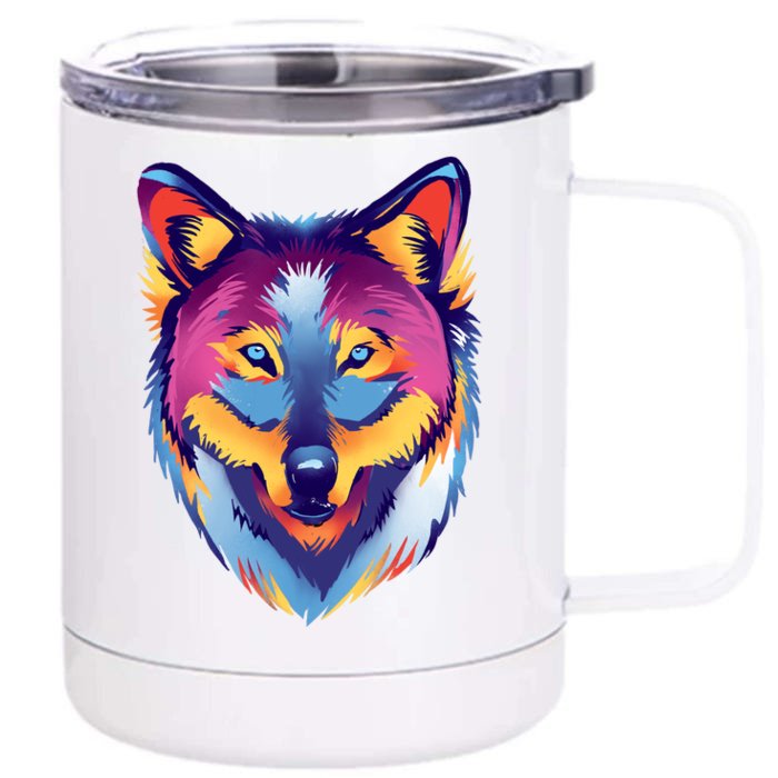 Colorful Wolf Wild Animal Front & Back 12oz Stainless Steel Tumbler Cup