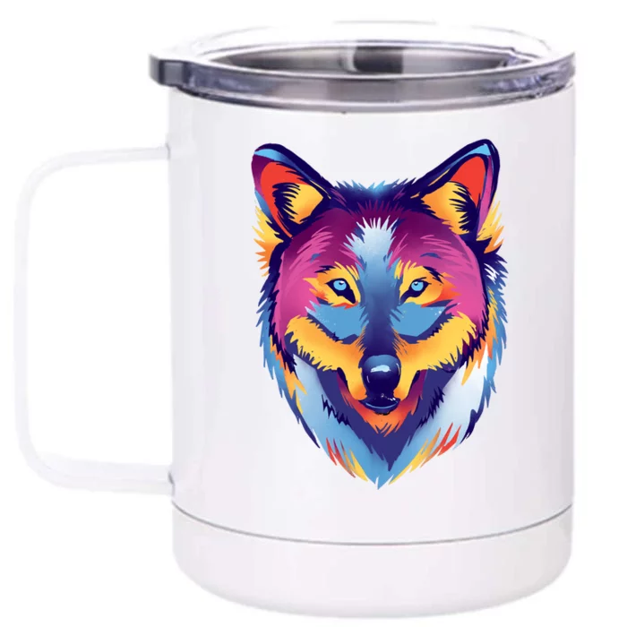 Colorful Wolf Wild Animal Front & Back 12oz Stainless Steel Tumbler Cup