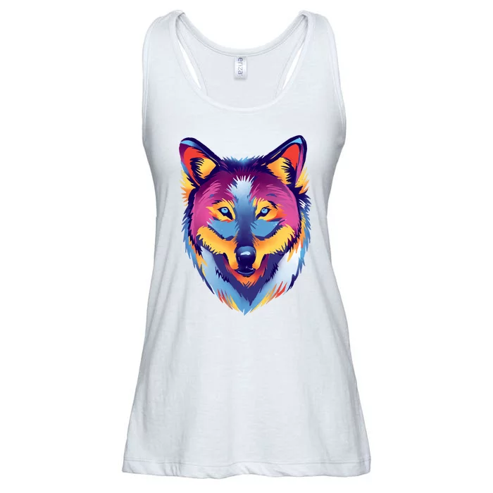 Colorful Wolf Wild Animal Ladies Essential Flowy Tank