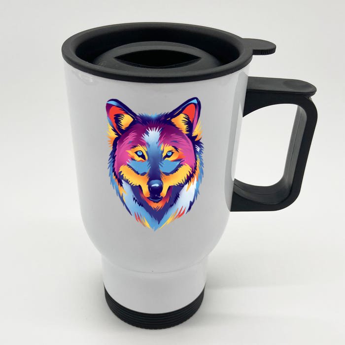 Colorful Wolf Wild Animal Front & Back Stainless Steel Travel Mug