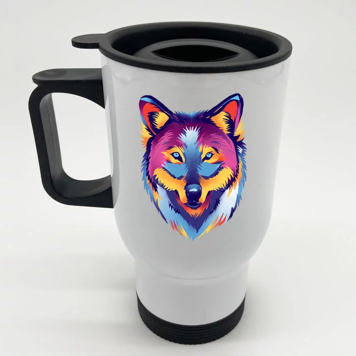 Colorful Wolf Wild Animal Front & Back Stainless Steel Travel Mug