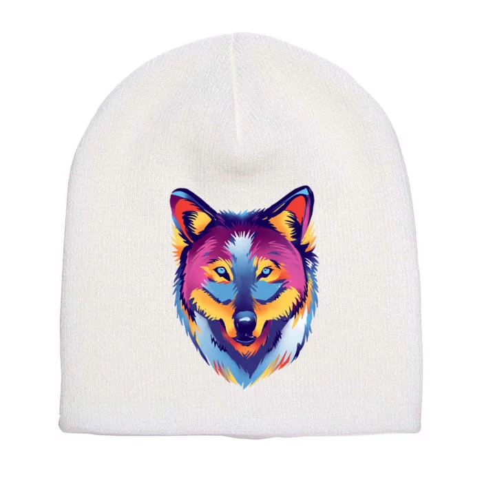 Colorful Wolf Wild Animal Short Acrylic Beanie