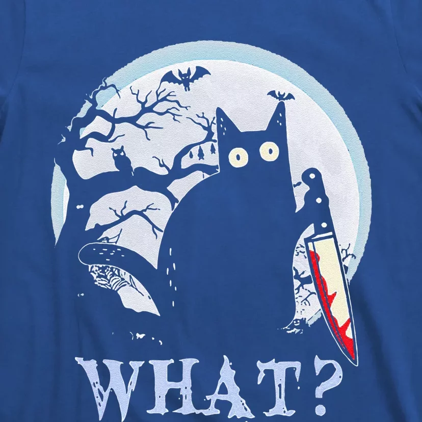 Cat What With Moon Funny Cat Knife Halloween T-Shirt