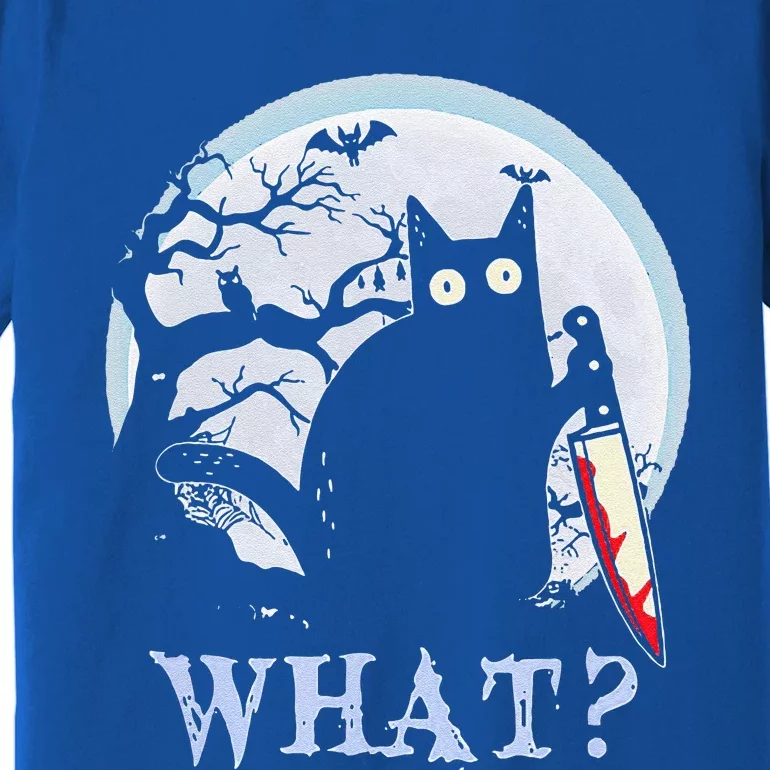 Cat What With Moon Funny Cat Knife Halloween Premium T-Shirt