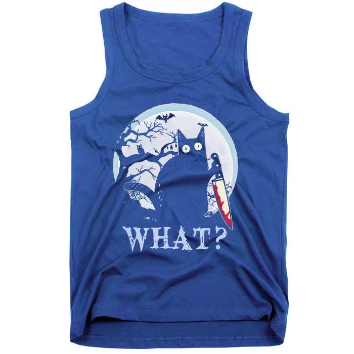 Cat What With Moon Funny Cat Knife Halloween Tank Top