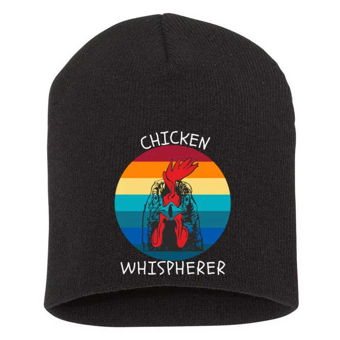 Chicken Whisperer With Retro Sunset Funny Chicken Chicken Lover Farm Animal Short Acrylic Beanie