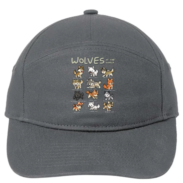 Chibi Wolf Wolves Animals Of The World Wolf Lover 7-Panel Snapback Hat