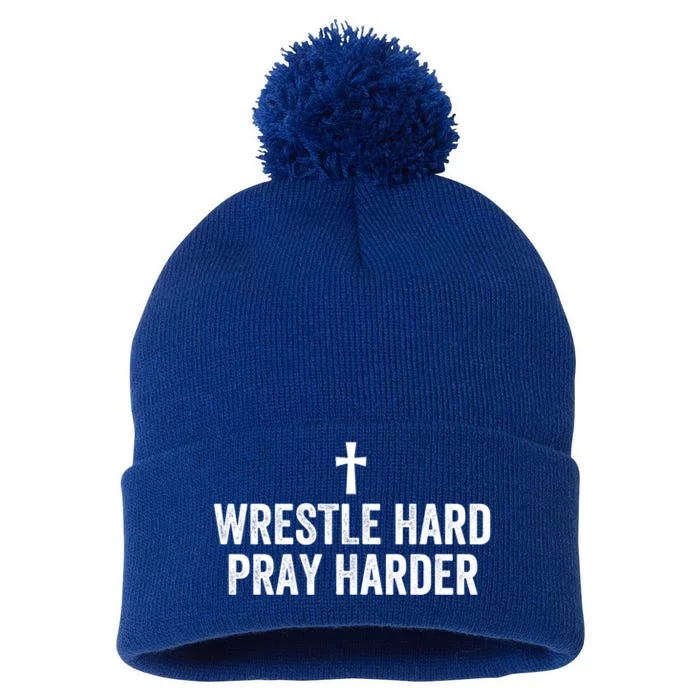 Christian Wrestling Wrestle Hard Christian Wrestling Gift Pom Pom 12in Knit Beanie