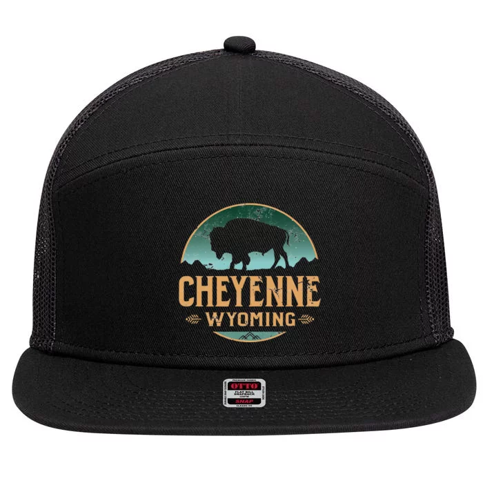 Cheyenne Wyoming WY Buffalo Bison 7 Panel Mesh Trucker Snapback Hat