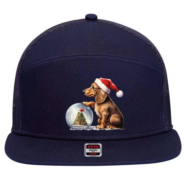 Christmas Winter Wiener & Dachshund Gift 7 Panel Mesh Trucker Snapback Hat