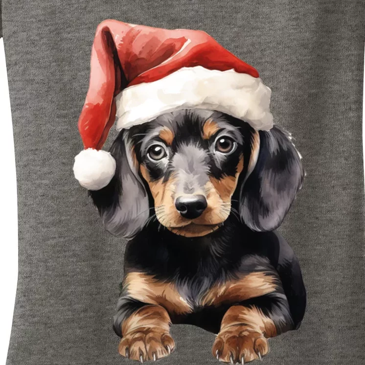 Christmas Winter Wiener & Dachshund Santa Gift Women's V-Neck T-Shirt