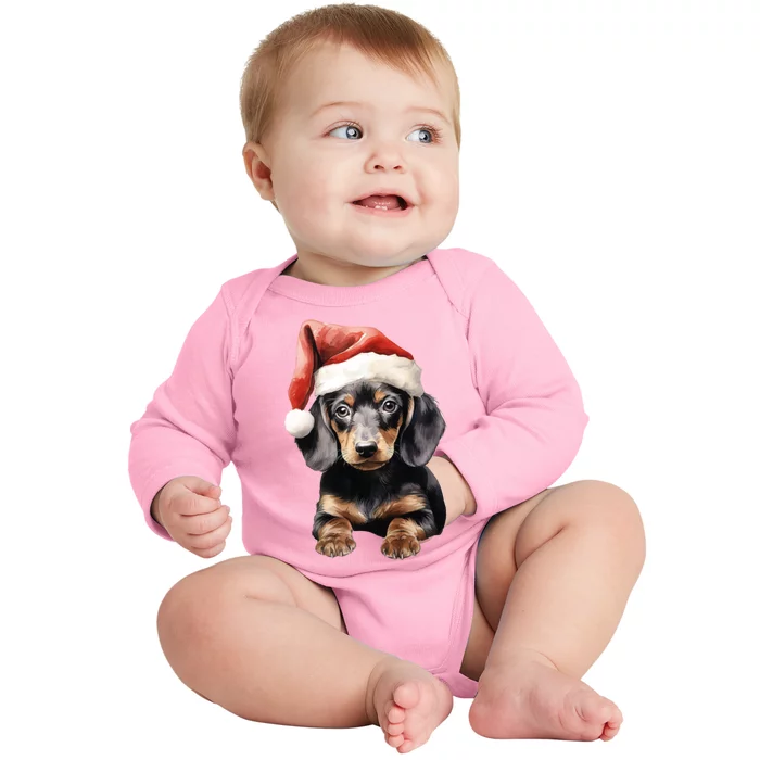 Christmas Winter Wiener & Dachshund Santa Gift Baby Long Sleeve Bodysuit