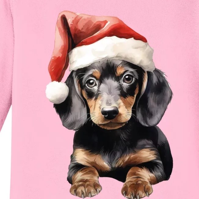 Christmas Winter Wiener & Dachshund Santa Gift Baby Long Sleeve Bodysuit