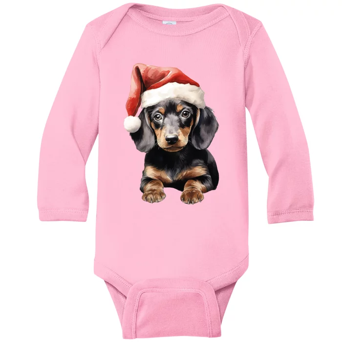 Christmas Winter Wiener & Dachshund Santa Gift Baby Long Sleeve Bodysuit