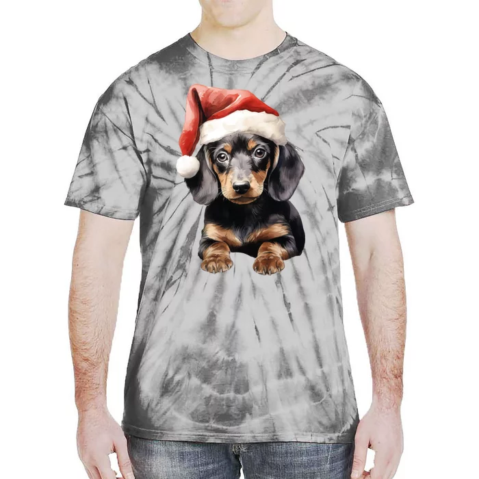 Christmas Winter Wiener & Dachshund Santa Gift Tie-Dye T-Shirt