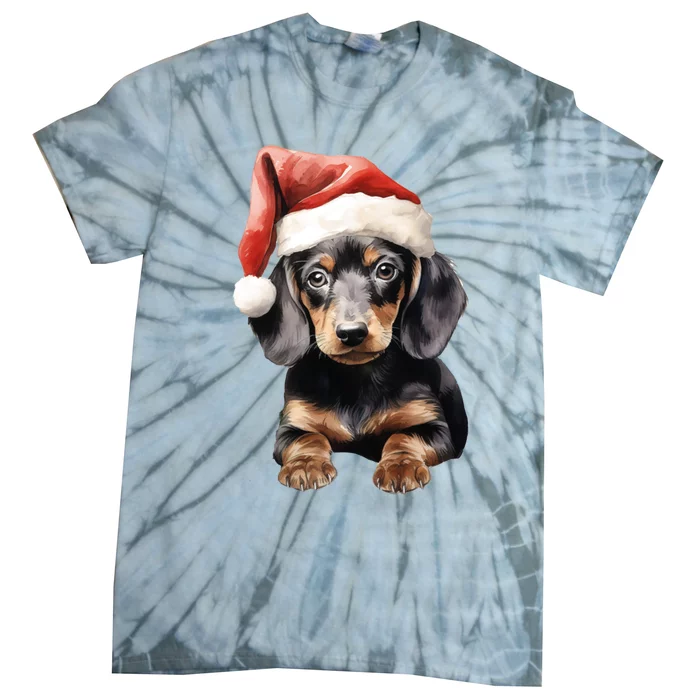 Christmas Winter Wiener & Dachshund Santa Gift Tie-Dye T-Shirt