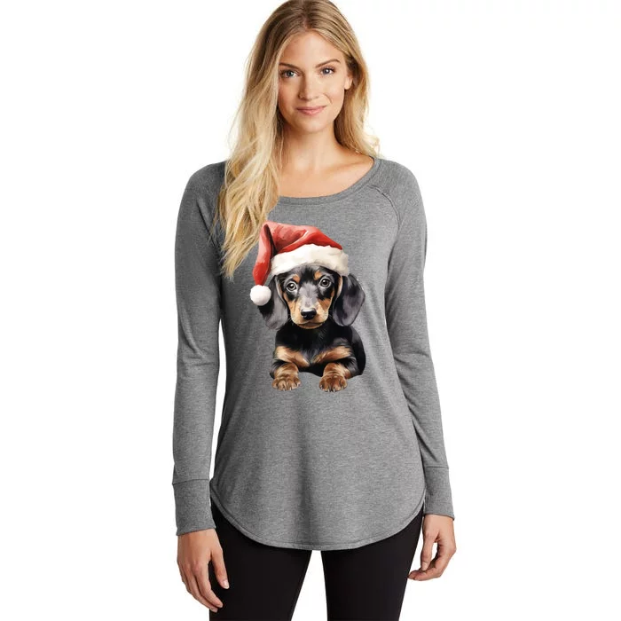 Christmas Winter Wiener & Dachshund Santa Gift Women's Perfect Tri Tunic Long Sleeve Shirt