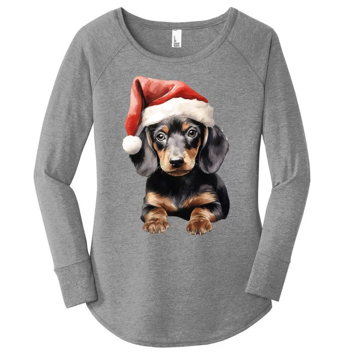 Christmas Winter Wiener & Dachshund Santa Gift Women's Perfect Tri Tunic Long Sleeve Shirt