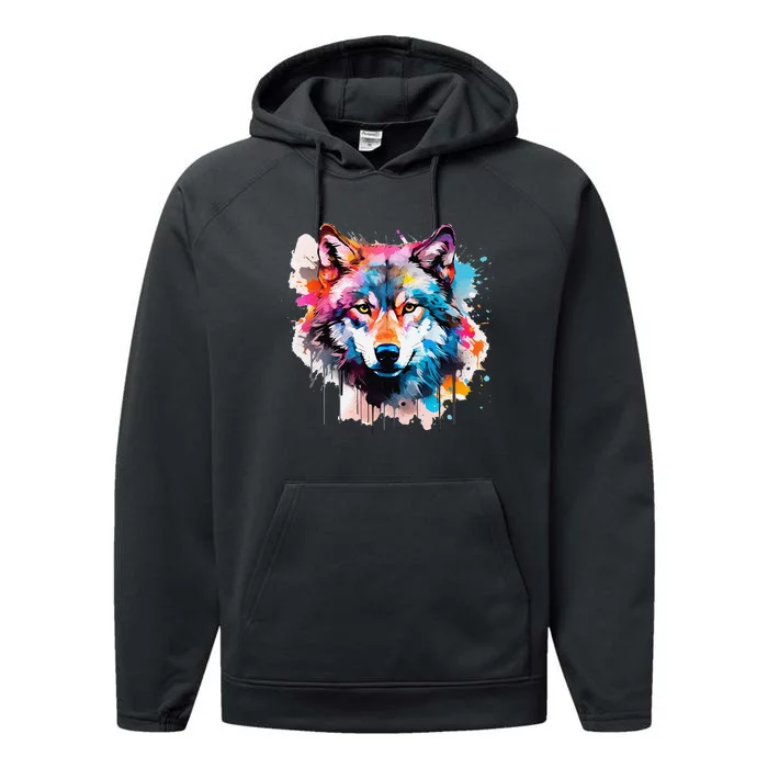 Cool Wolf Watercolor Art Performance Fleece Hoodie