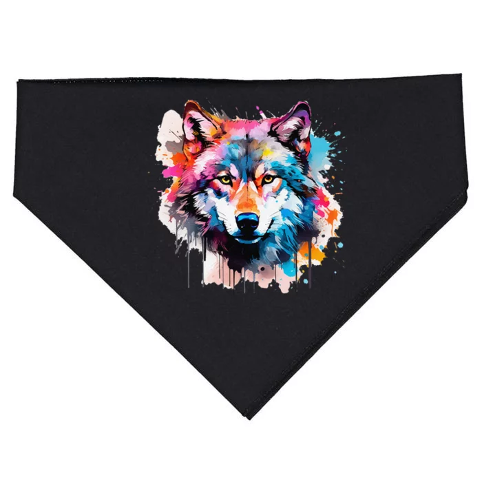 Cool Wolf Watercolor Art USA-Made Doggie Bandana