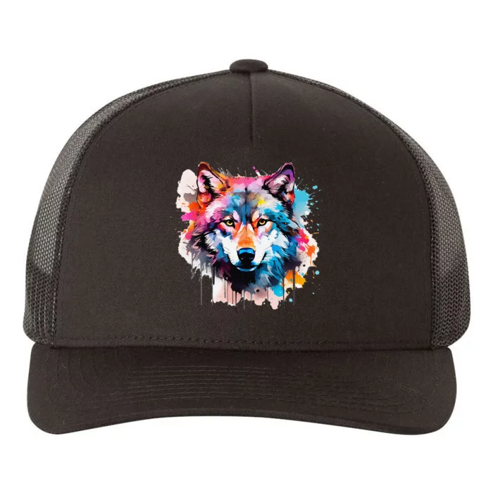 Cool Wolf Watercolor Art Yupoong Adult 5-Panel Trucker Hat