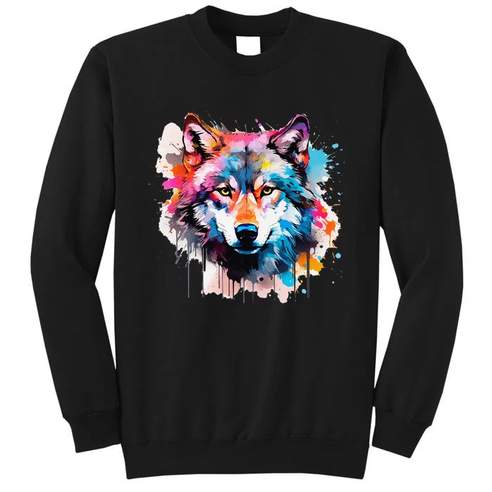 Cool Wolf Watercolor Art Sweatshirt