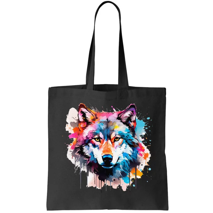 Cool Wolf Watercolor Art Tote Bag