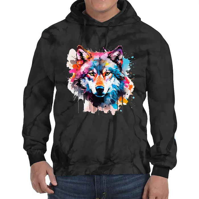 Cool Wolf Watercolor Art Tie Dye Hoodie