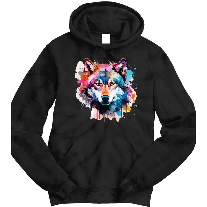 Cool Wolf Watercolor Art Tie Dye Hoodie