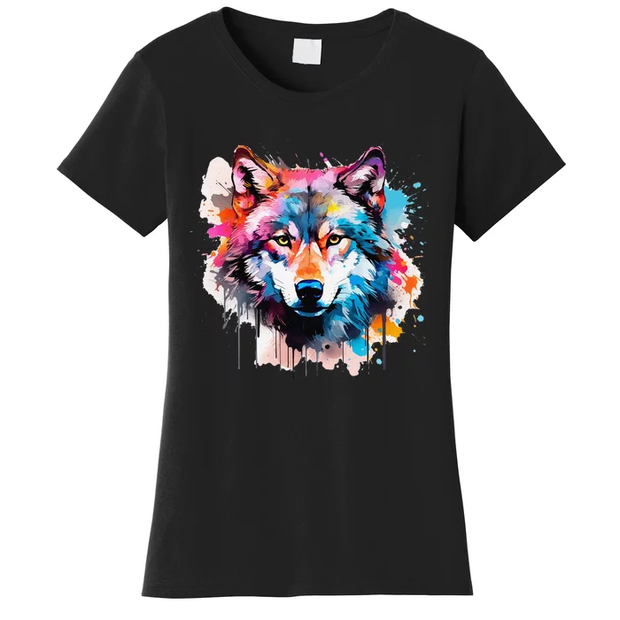 Cool Wolf Watercolor Art Women's T-Shirt