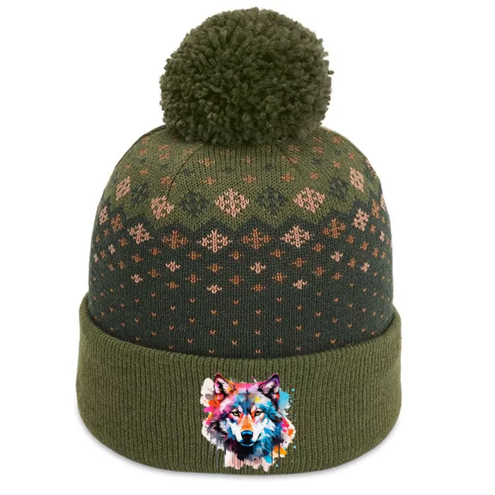 Cool Wolf Watercolor Art The Baniff Cuffed Pom Beanie