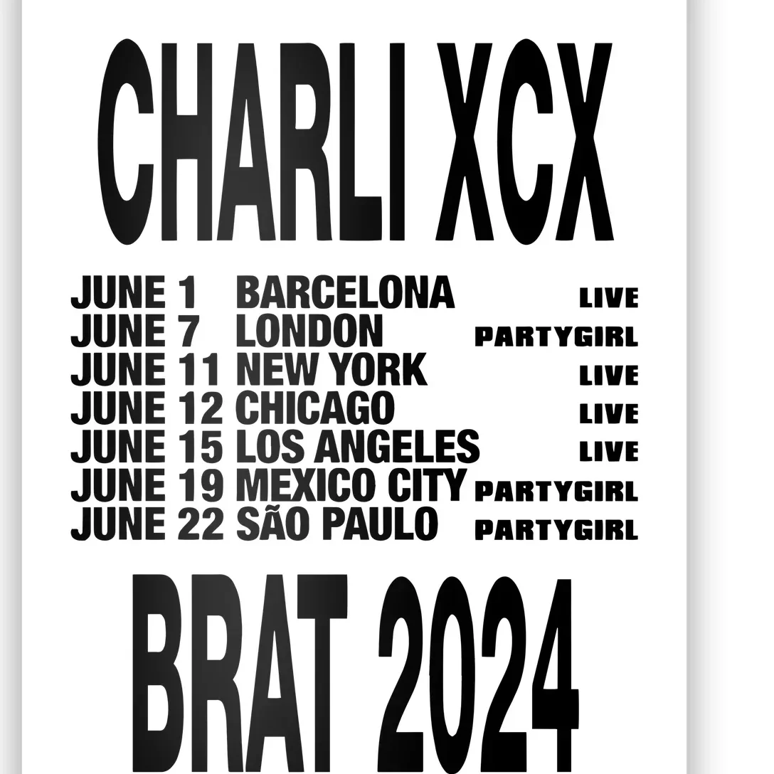 Charli Xcx Brat 2024 June Barcelona June 7 London Poster