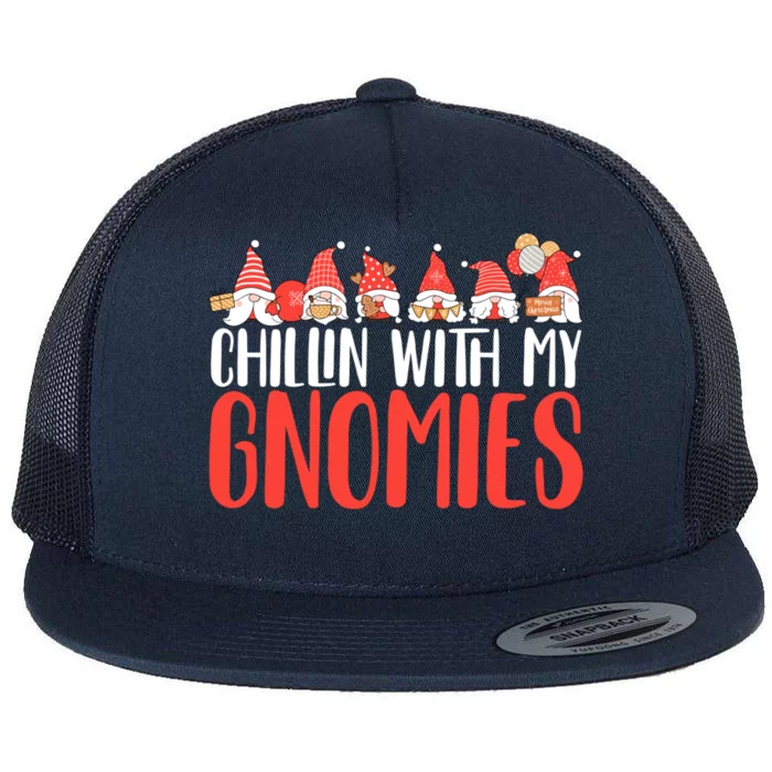 Christmas Xmas Chillin With My Gnomies Gift Flat Bill Trucker Hat