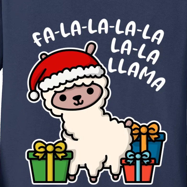 Christmas Xmas Day Fa La Llama Kawaii Funny Kids Long Sleeve Shirt