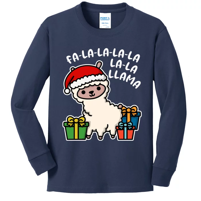 Christmas Xmas Day Fa La Llama Kawaii Funny Kids Long Sleeve Shirt