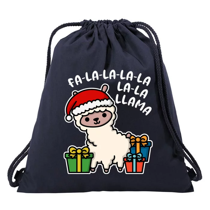 Christmas Xmas Day Fa La Llama Kawaii Funny Design Drawstring Bag