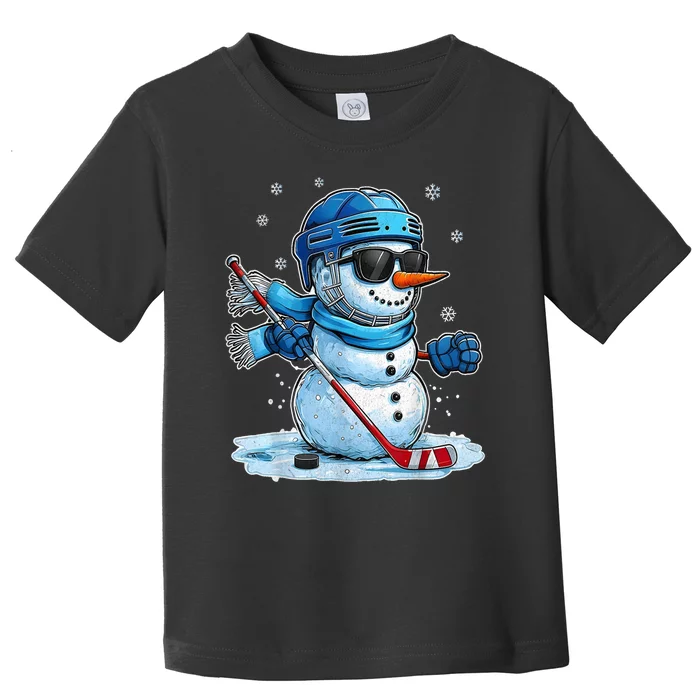 Cute Xmas Hockey Snowman Playing Ice Hockey Christmas Gift Toddler T-Shirt