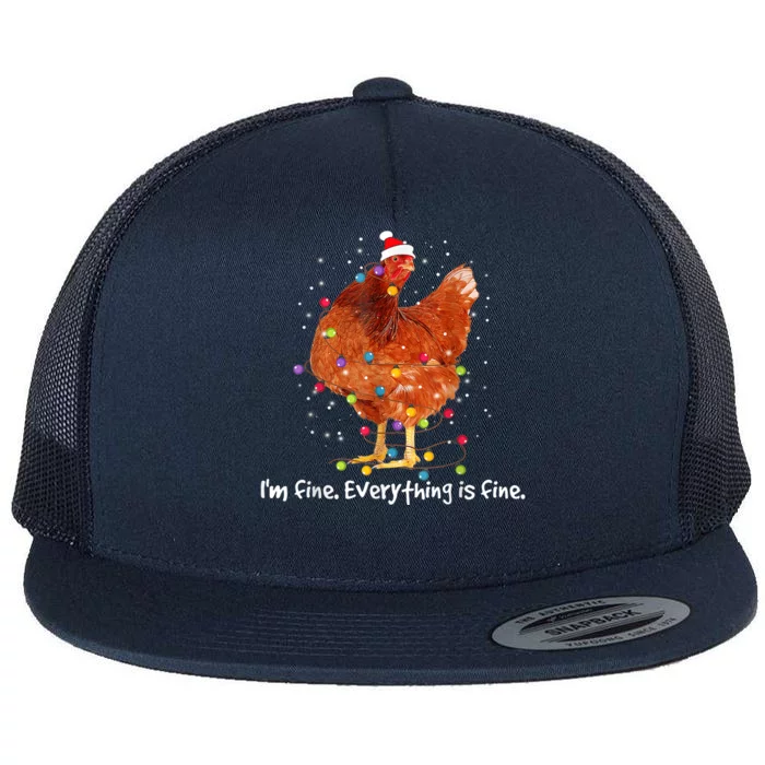 Chicken Xmas Lights I'm Fine Everything Is Fine Christmas Flat Bill Trucker Hat