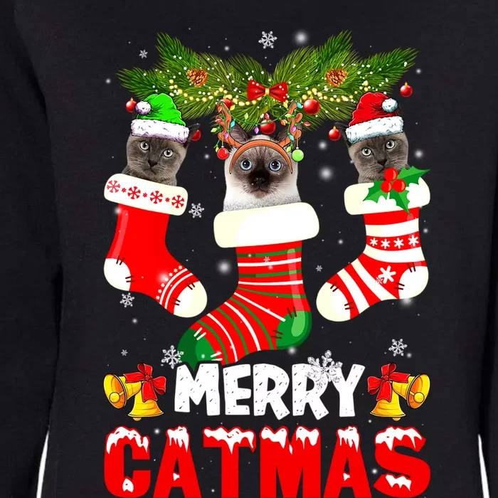 Cute Xmas Merry Catmas Siamese Cat Christmas Socks Gift Womens California Wash Sweatshirt