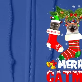 Cute Xmas Merry Catmas Siamese Cat Christmas Socks Gift Full Zip Hoodie