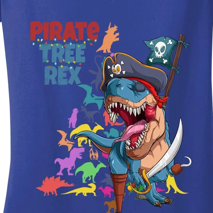 Cute Xmas Pirate Christmas Dinosaur Tree Rex Pajamas Meaningful Gift Women's V-Neck T-Shirt