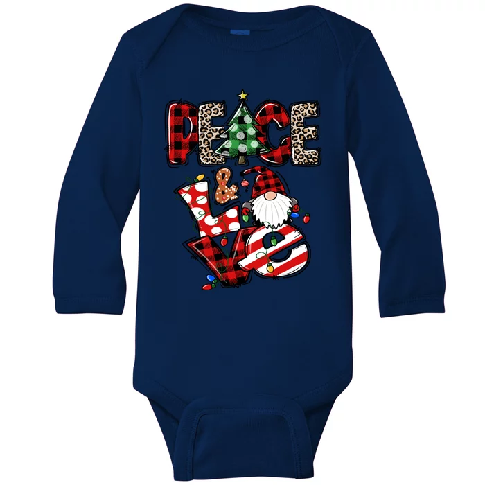 Cute Xmas Peace And Love Gnome Christmas Gnome Meaningful Gift Baby Long Sleeve Bodysuit