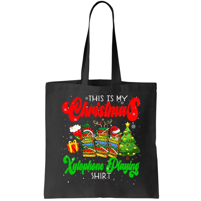 Christmas Xylophone Playing Three Santa Elf Xylophones Tote Bag